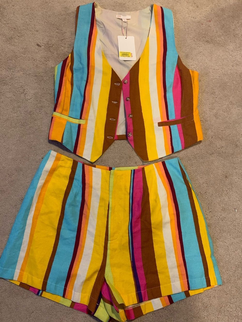 NWT GB Colorful Striped Vest & Shorts Set - Vibrant Multi Stripe